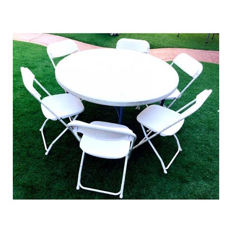 White Round Party Table with 6 Chairs Package in San Diego