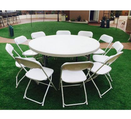 White Round Party Table With 10 Chairs, Round Tables For 10